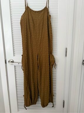 Free People Olive-Brown Strappy Wide-Leg Jumpsuit